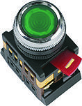 Арматура светосигнальная TDM ABLFS-22 (зелёная) неон кнопка плоская 1з+1р 230В
