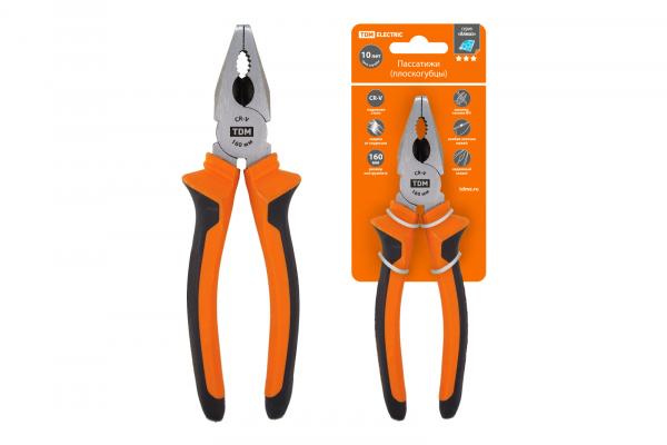 Пассатижи/плоскогубцы 160 мм с двухкомпонентными рукоятками,  CR-V сталь серия "Алмаз" TDM